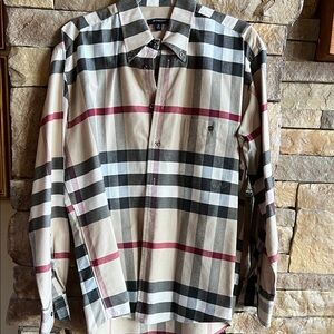 Burberry Men's Plaid Shirt - Black, White, Red
